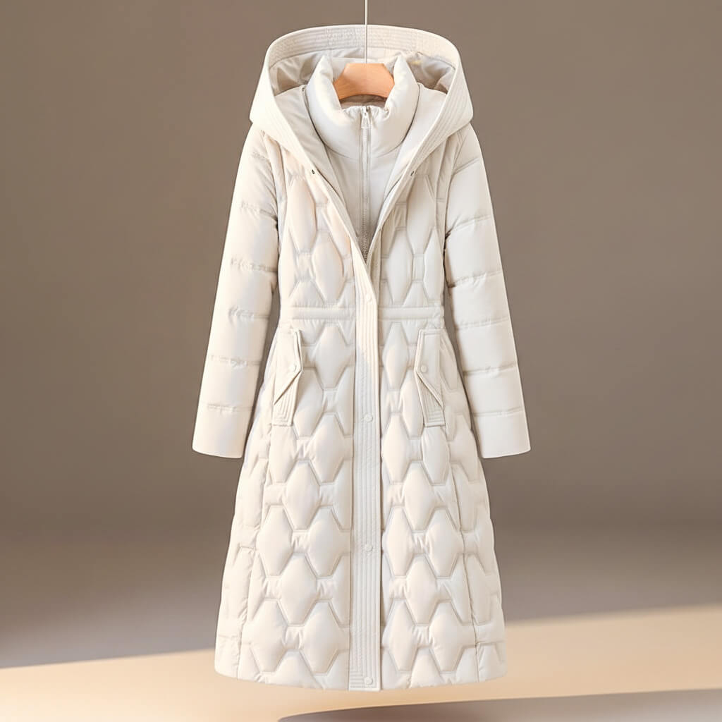 Kristy Womens Quilted Hooded Winter Coat in Pearl White