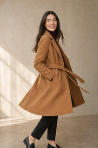 Claire | Womens Belted Wool Coat in Midi Length | Cinched Waist, Warm Without Bulk | Vintage, Ivory, Black S-XL