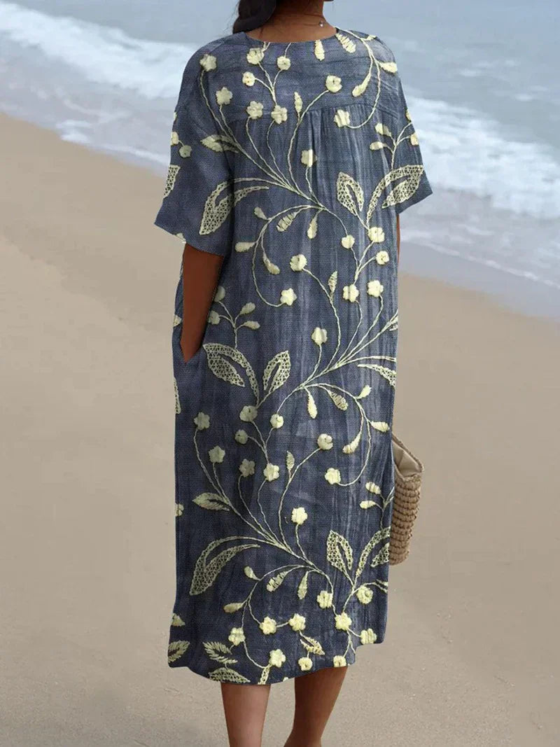 Briza™ - Women's Vintage Floral Art Print Flowy Casual Dress