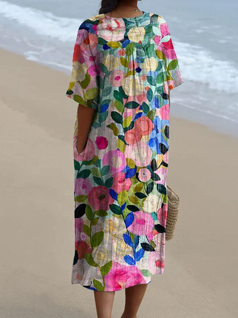 Margaret™ | Vibrant Floral Garden Print Flowy Dress