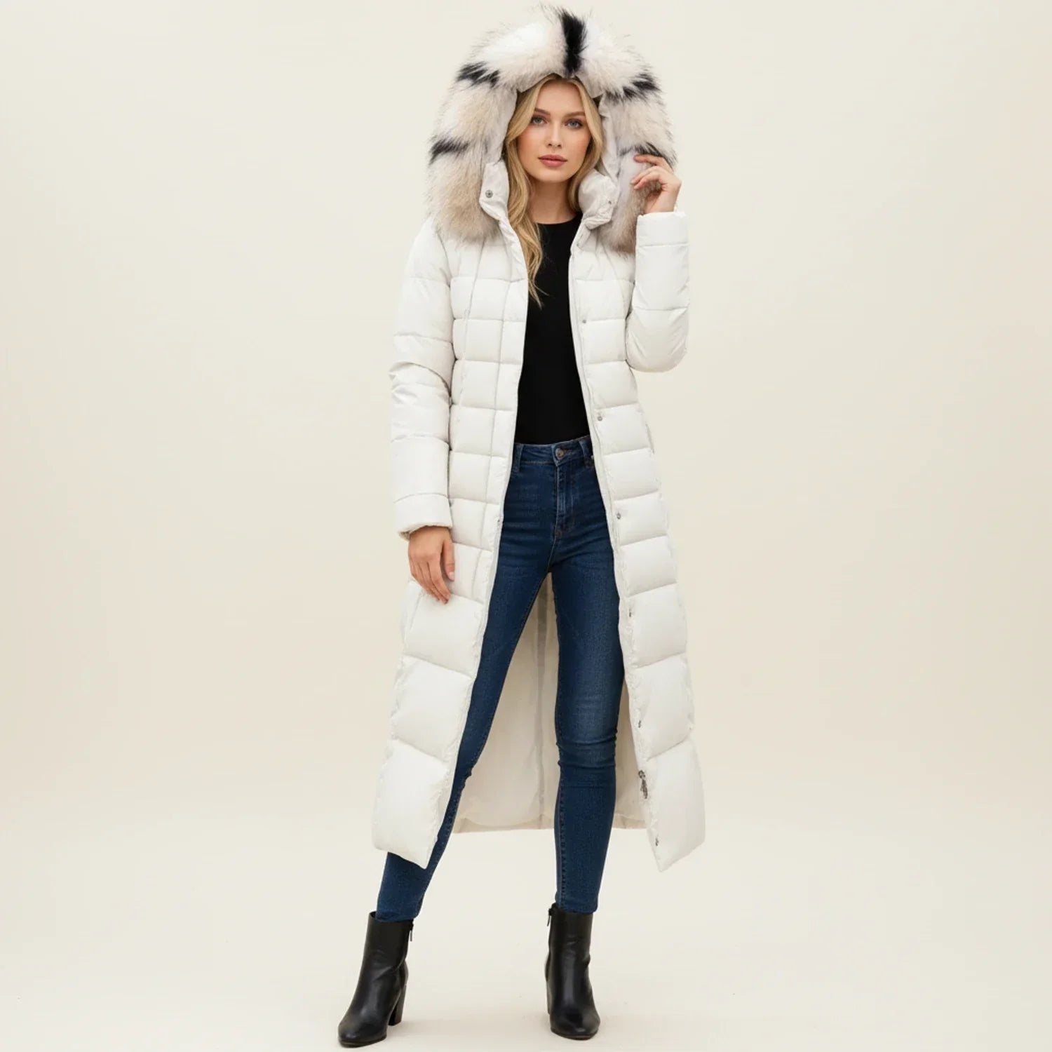Quilted Hooded Belted Maxi-Length Puffer Jacket for Women – Warmth & Cozy Comfort