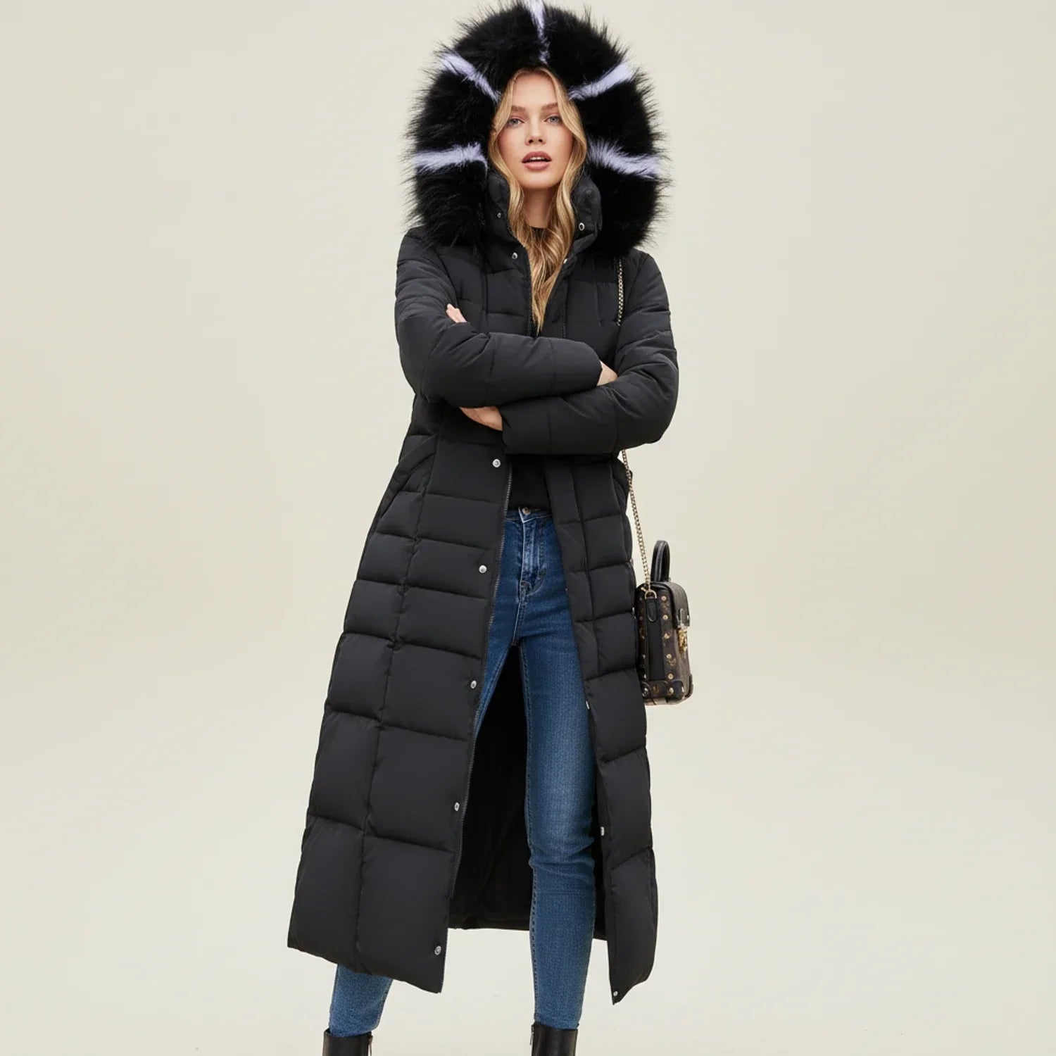 Quilted Hooded Belted Maxi-Length Puffer Jacket for Women – Warmth & Cozy Comfort